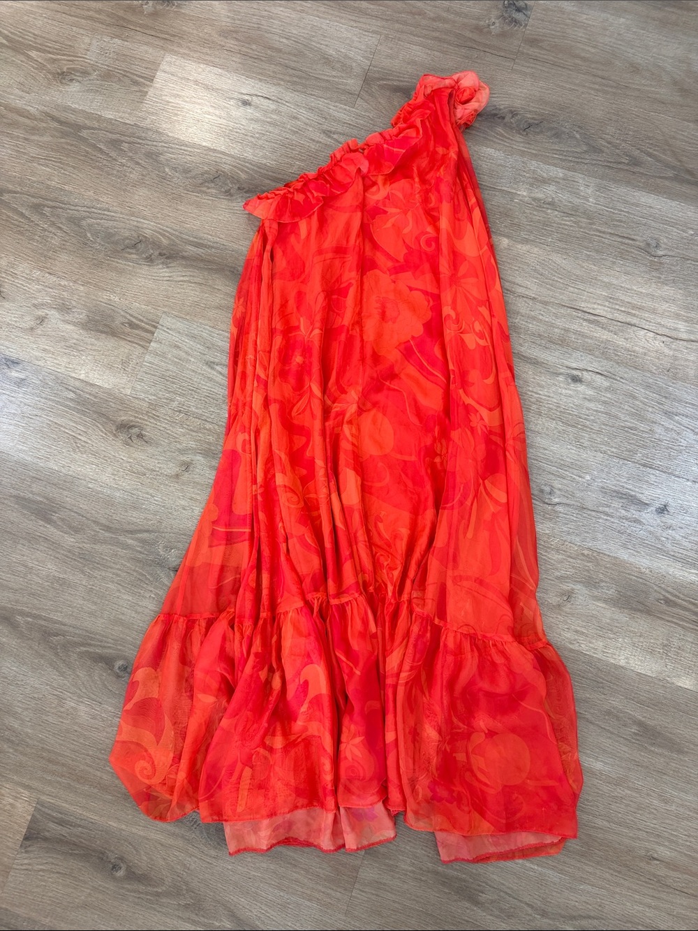 One Shoulder Rose Ruffle Maxi Dress - Picture 16 of 17